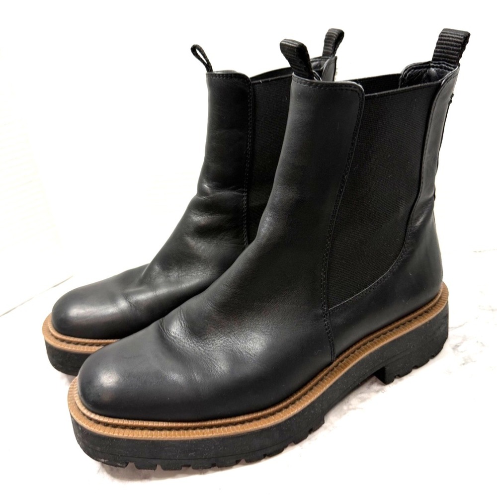 Sam Edelman Laguna Black Leather Chunky Lug Sole Chelsea Boots Womens Size 10